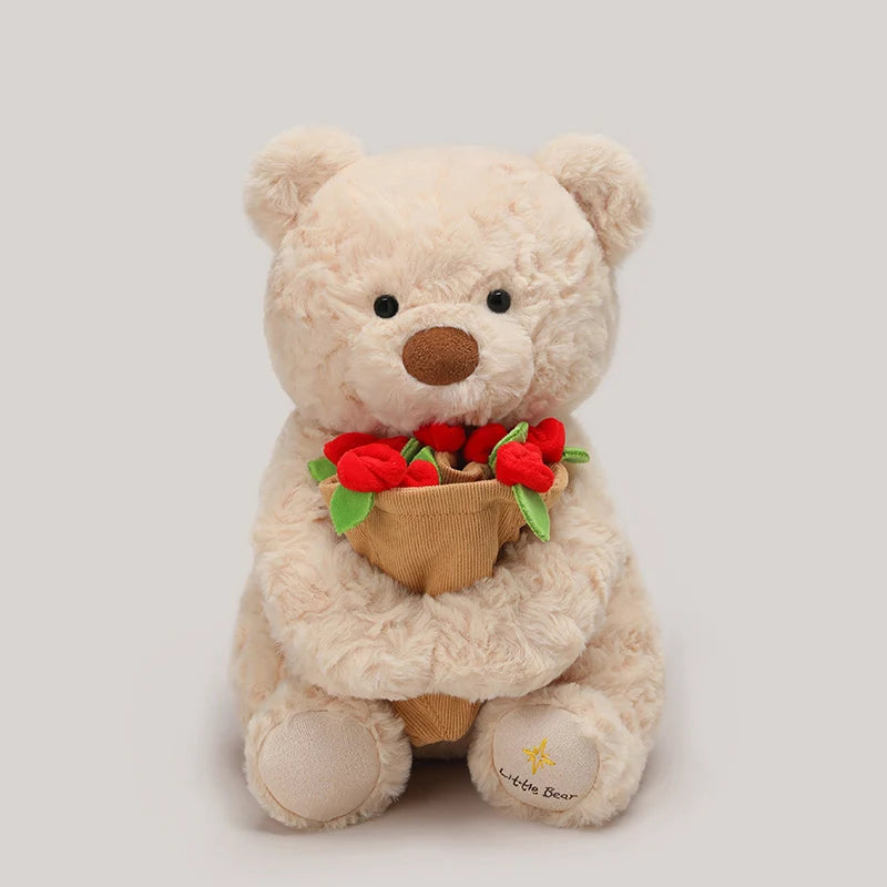 25 cm Teddy Bear with Roses – White or Brown