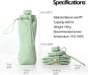 600ml Collapsible Travel Water Bottle – 4 Colours