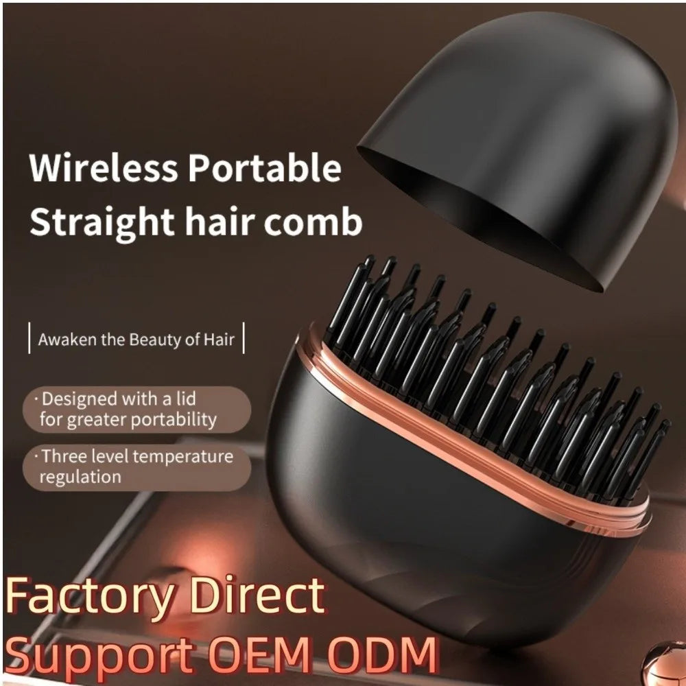 Mini Electric Heating Hair Straightener Brush Portable Hairdressing Tool Cordless Hair Straightener Comb Rechargeable