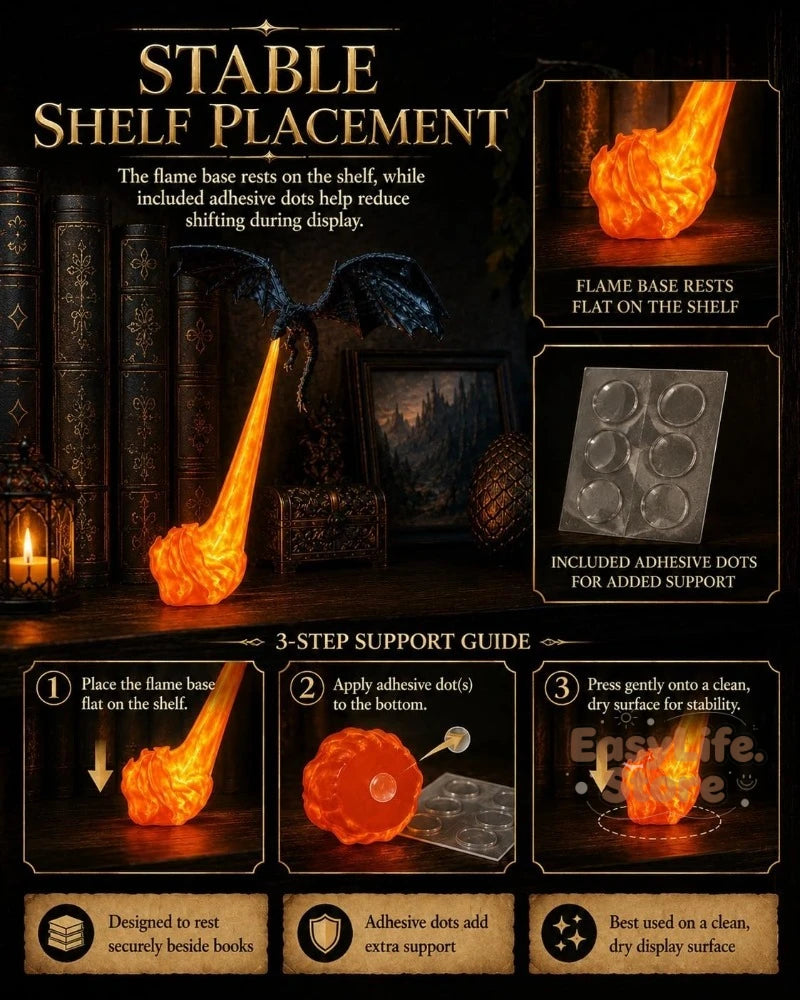 Dragon Bookshelf Nook Light, 3D Fire-Breathing Shelf Decor | Flying Dragon Design Book Lover Gift | Halloween Shelf Display
