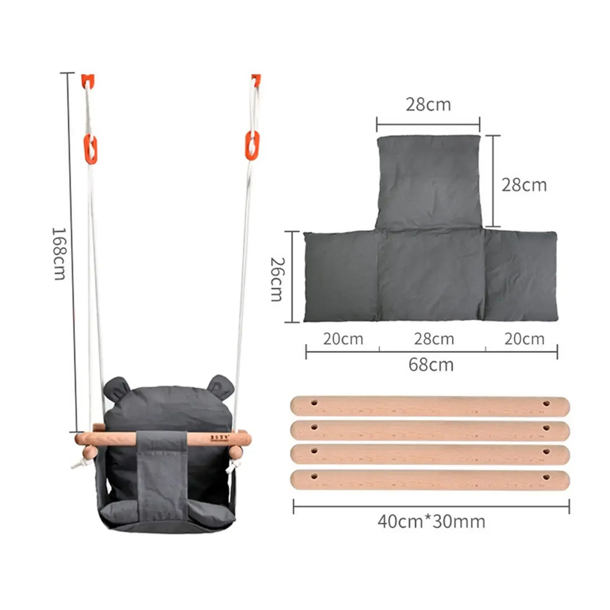 Baby Swing Seat Canvas Safe Swing Chair Indoor Outdoor Kindergarten Backyard Park Beach Basket Amusement Equipment Baby Toy