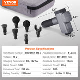 Massage Gun Deep Tissue Percussion Muscle Massager for Athletes w/ 8 Speed Levels 6 Massage Heads 16V 2500mAh Batteries