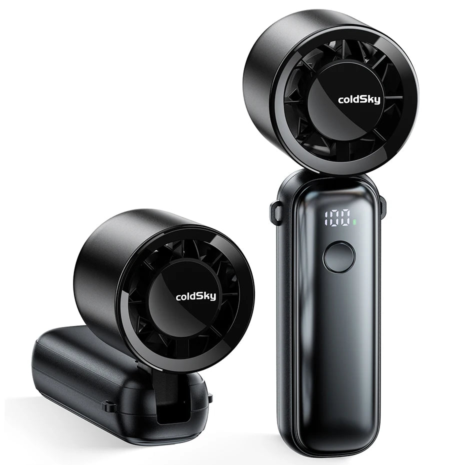 Portable Handheld Turbo Fan 5000mAh Rechargeable Fan With 6 Speeds Foldable Neck/Desk Fan With Digital Display Pocket Small Fans