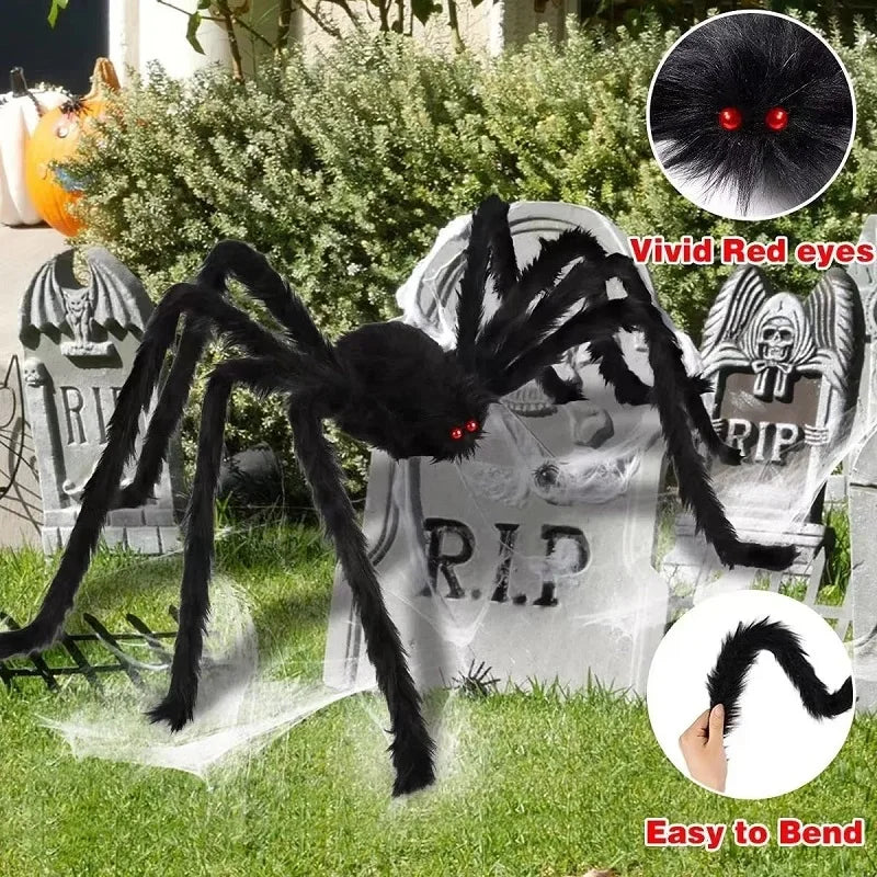 Poseable Giant Black Halloween Spider – 30cm to 200cm