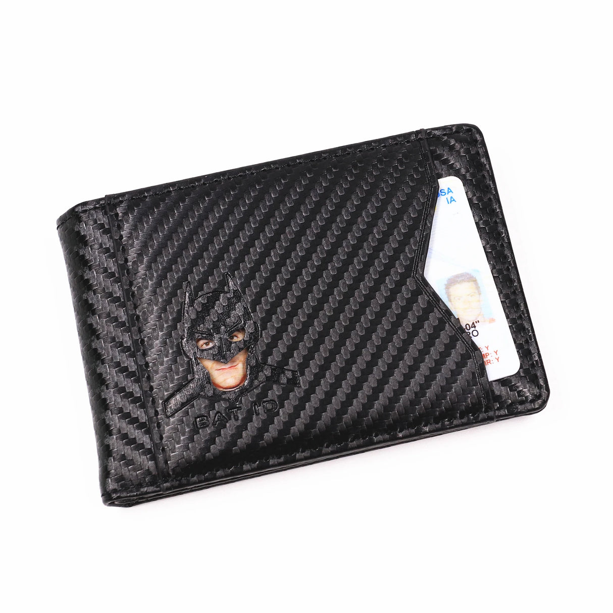 Leather Bat ID Wallet Slim Bifold Credit Card Holder Case With Cutout Superhero Face Eyes Mask Gift