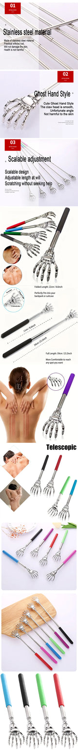 Stainless Steel Adjustable Massage and Tickle Relief Back Portable  Rubber Handle Extendable Telescoping Itch Stick Health Care