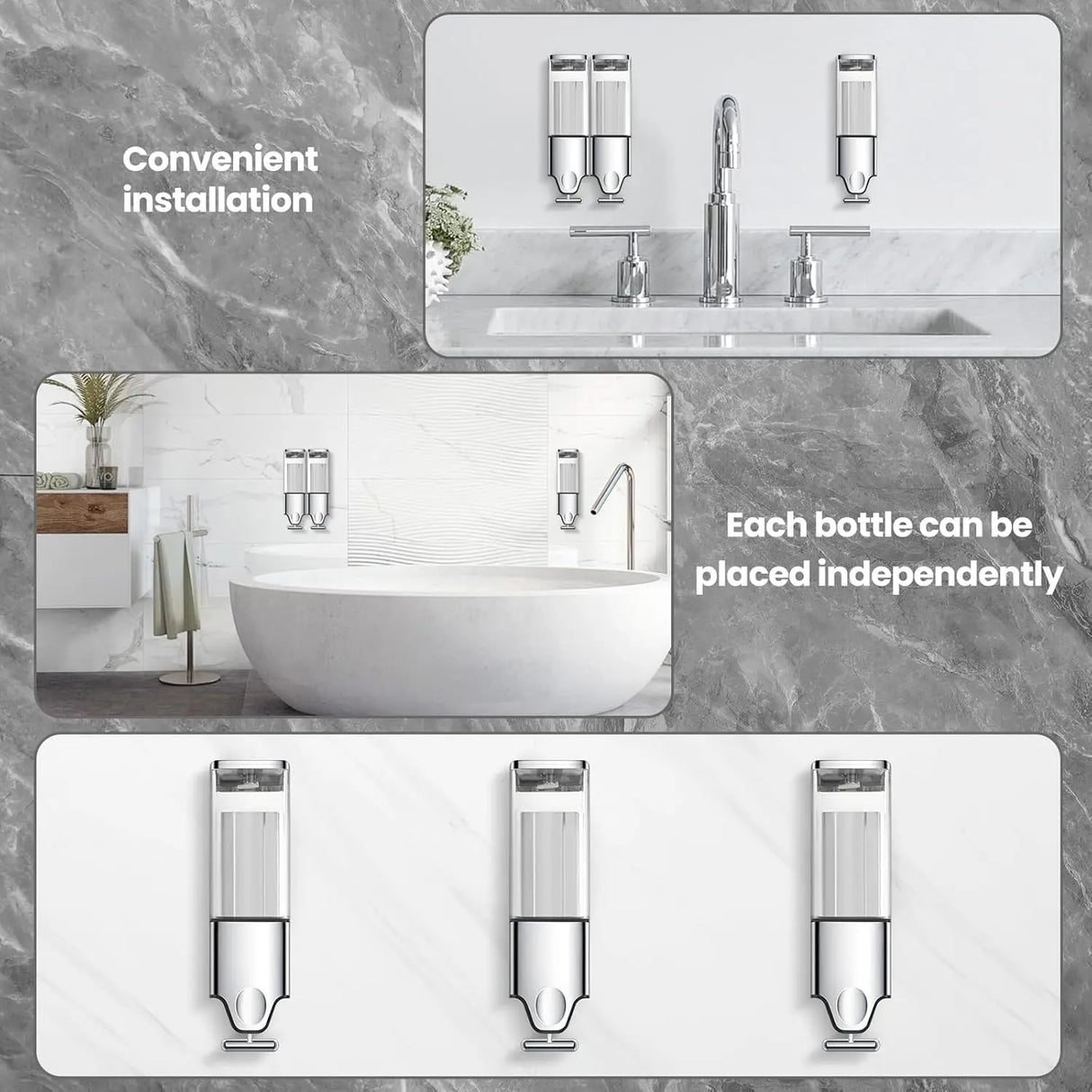 3-in-1 Quadrate Dispensers for The Shower,Shower soap Dispenser,Conditioner Dispenser, Shampoo Dispenser,No Drilled Wall Mounted