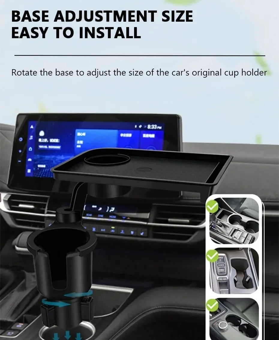 Expandable Car Cup Holder with 360° Snack Tray