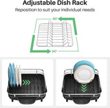 Dish Drying Rack, Expandable Dish Rack for Kitchen Counter, Stainless Steel Dish Drainer with Drainboard Set