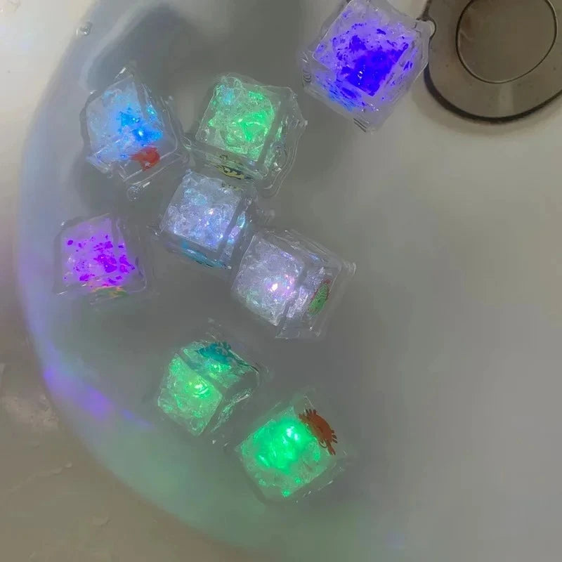 6/12PCS Kids Bath Toy Simulation Ice Cube Liquid Water Sensor Reusable Glowing Flashing Ice Cube for Bathtub, Swimming Pool