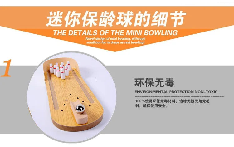 Wooden Desktop Mini Bowling Game Set