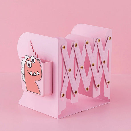 Adjustable Metal Bookends Desk Book Storage Stretch Book Holder With Pen Holder Office Supplies For Desktop Organization
