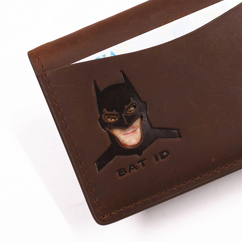 Genuine Leather Bat ID Wallet For Men Short Slim Bifold Card Holder Wallet With Cutout Superhero Mask Face Eyes Gift For Fans