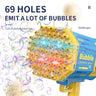 Bubble Gun Bubble Machine Without Solution - 69 Holes Blaster for Kids Outdoor Summer Toy, Party Favors - Bubble Maker Blowers