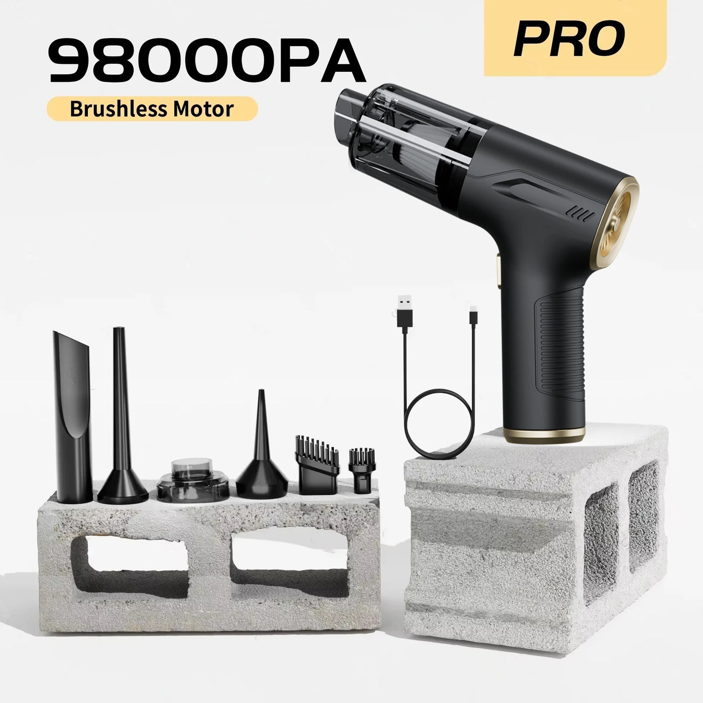 98000PA Handheld Car Vacuum Cleaner - Portable Wireless, Powerful Suction