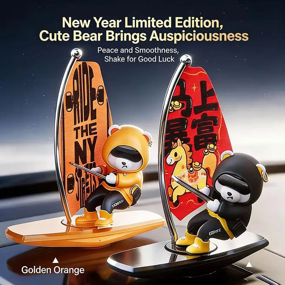 Magnetic Sailboat Swing Bear Car Dashboard Ornament – Sliding Cartoon Decoration