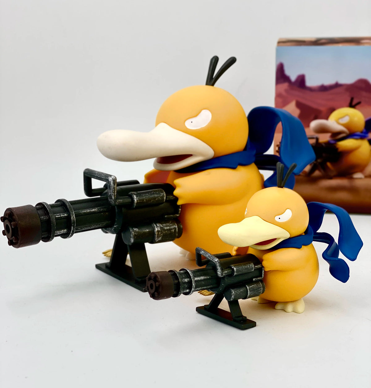 Pokemon Psyduck Gatling Gun Anime Figure Cross Dressing Toys PVC Statue Model Collection Decor Creative Peripheral Birthday Gift