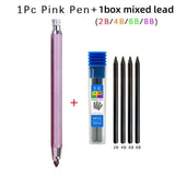 Metal Drawing Pencil with 2B 4B 6B 8B Leads Set Professional Art Sketch Mechanical Pencil Kawaii Stationery(1Pencil+1Lead) 5.6mm