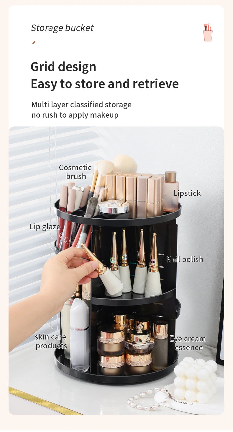 360 Degree Rotating Makeup Storage Box Rotating Layer Transparent Desktop Organizer Home Dresser Perfume Skin Care Shelf