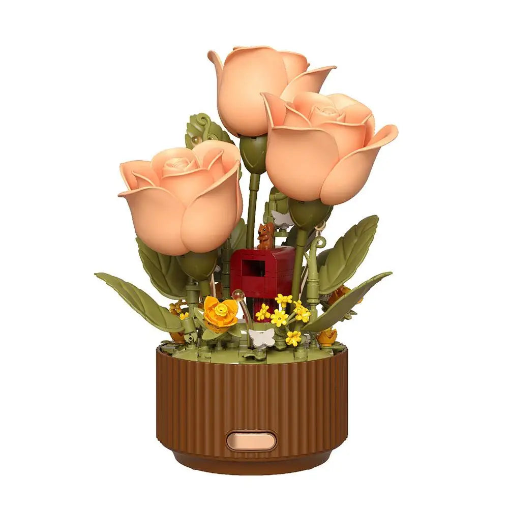 AutoBloom™ Wooden Flower Bouquet Dynamic Arrangement Model Auto-Blooming Petals, Magic Sprayer & Aromatherapy Breathing Lights