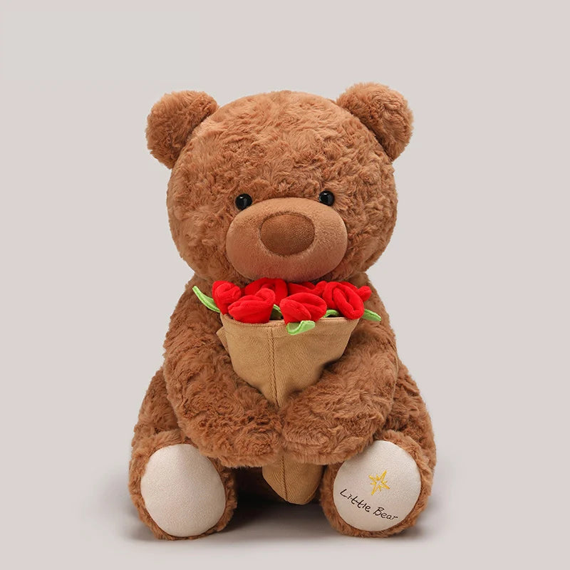 Teddy Bear with Roses Plush Toy Soft Bear Stuffed Doll Romantic Gift for Lover Home Decor Girls Birthday Gift
