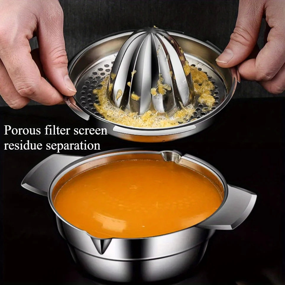 Manual Stainless-Steel Citrus Press with Bowl & Strainer
