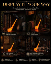 Dragon Bookshelf Nook Light, 3D Fire-Breathing Shelf Decor | Flying Dragon Design Book Lover Gift | Halloween Shelf Display