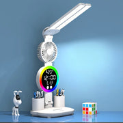 Rechargeable LED Desk Lamp with Fan & Digital Clock