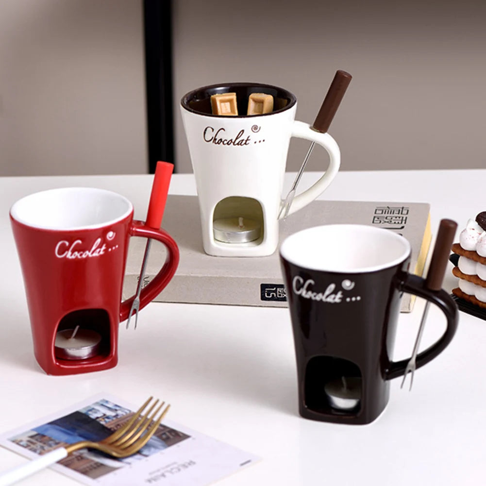 Mini Ceramic Tealight Fondue Cup with Fork
