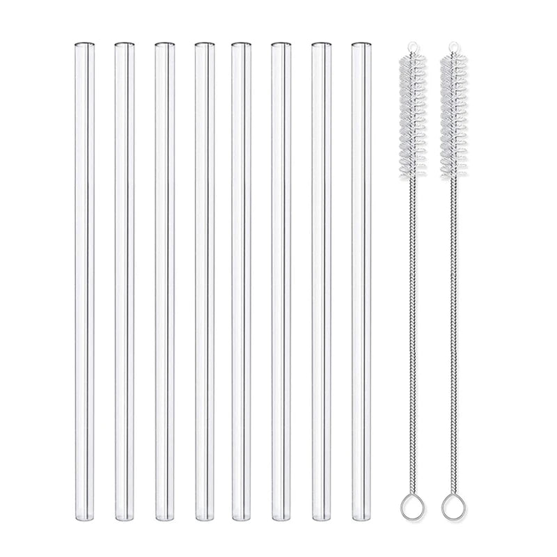 4/8Pcs Reusable Glass Straws Clear Glass Drinking Straws 8 Inch 8mm Tubes Juice Smoothie Tea Straws Glasses Straw Set for Drinks
