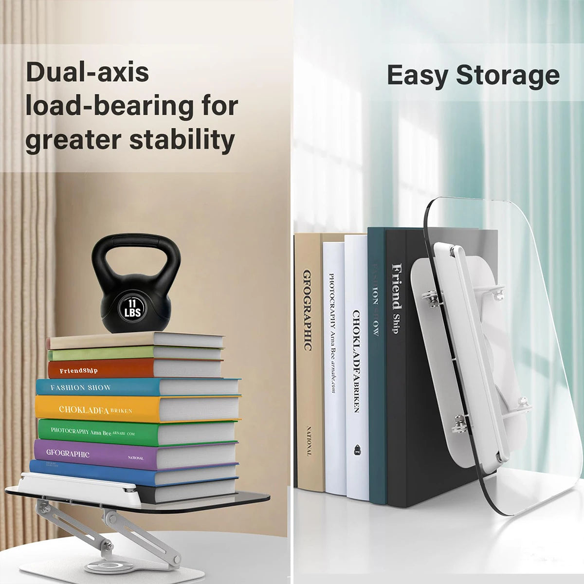 Foldable 360° Swivel Book Stand with Page Clips