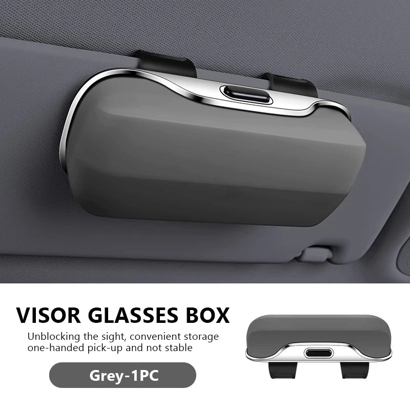 Car Glasses Box Portable Press Switch Sunglasses Holder Support Driver Goggle Case Car Sun Visor Eyeglasses Storage Box