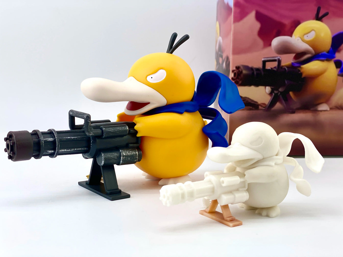 Pokemon Psyduck Gatling Gun Anime Figure Cross Dressing Toys PVC Statue Model Collection Decor Creative Peripheral Birthday Gift
