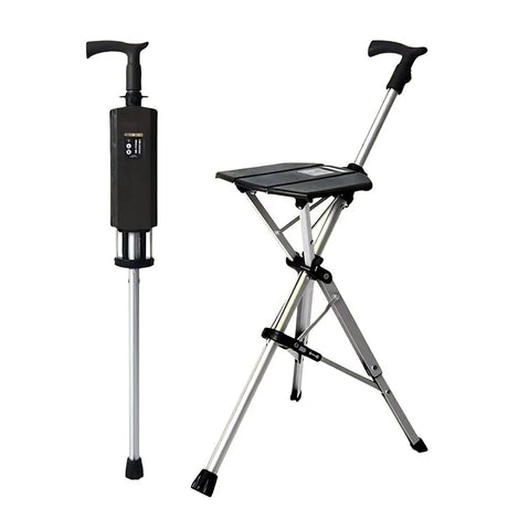 110KG load bearing New High Quality Aluminum Alloy Foldable Cane Stick Seat Adjustable Elderly Crutch fishing Chair With Stool