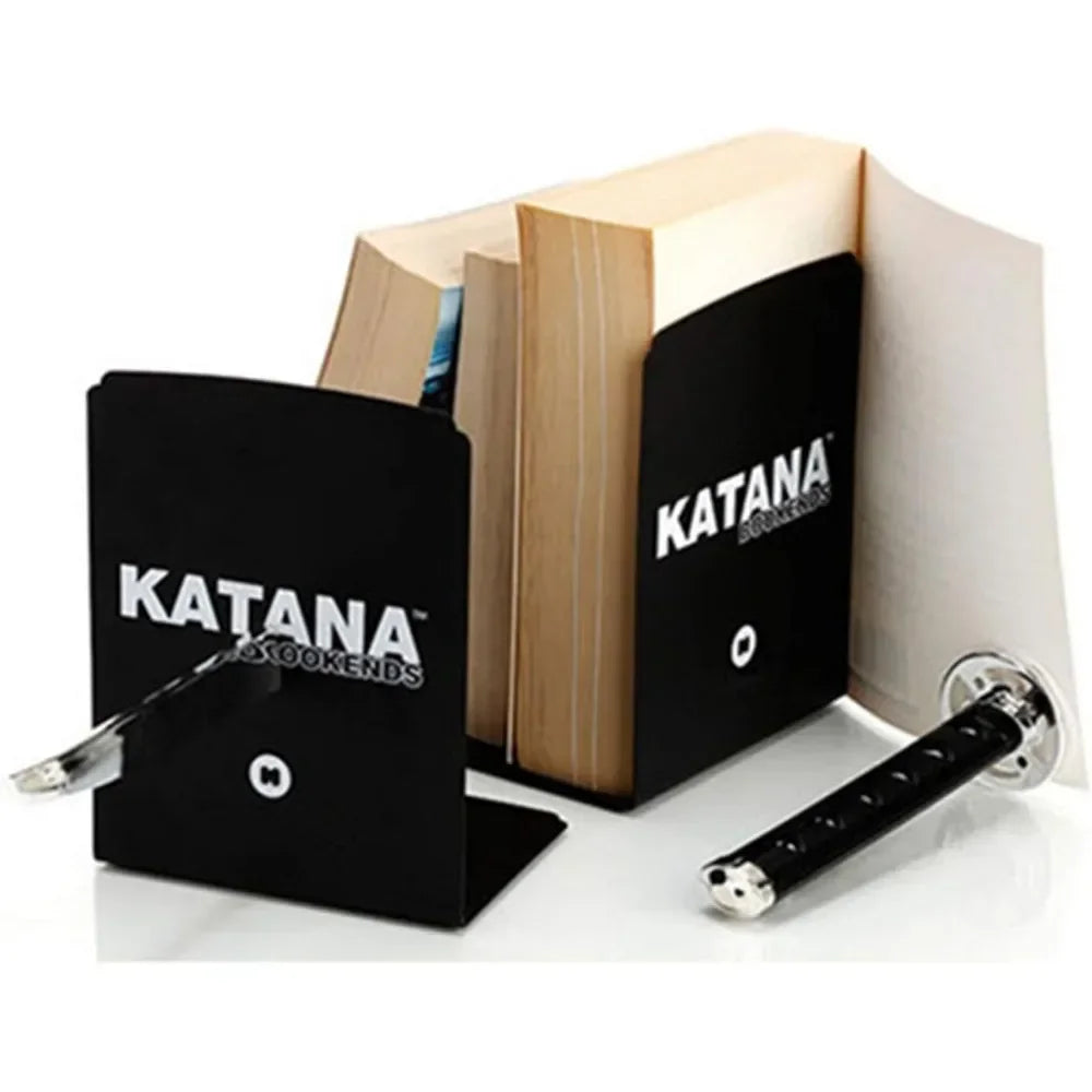 Book ending decoration, modern metal interesting unique black DVD bookshelf, katana book stuffing holder for the office home