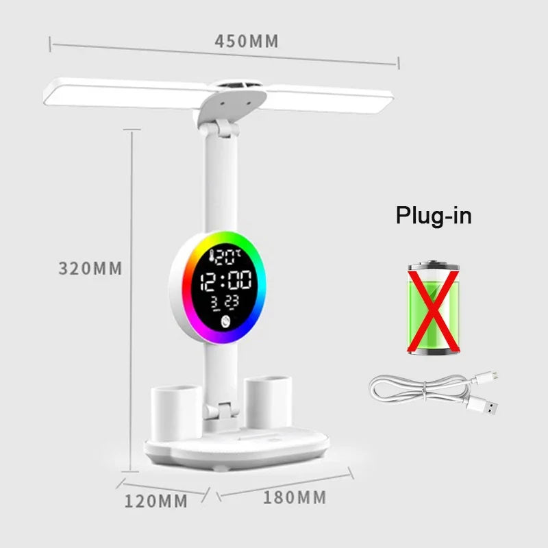 Rechargeable LED Desk Lamp with Fan & Digital Clock