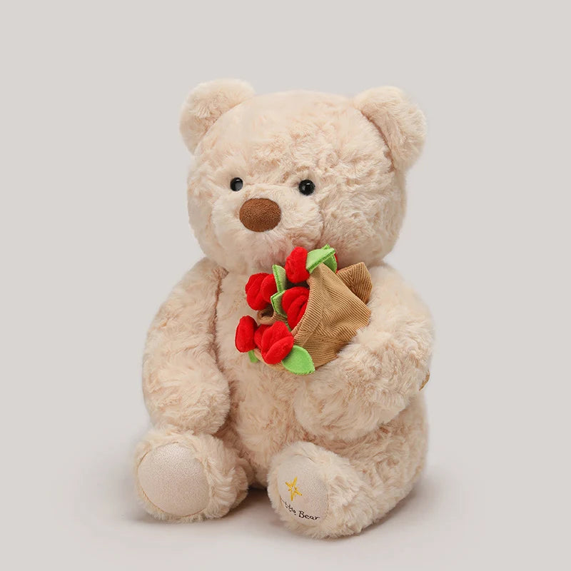 Teddy Bear with Roses Plush Toy Soft Bear Stuffed Doll Romantic Gift for Lover Home Decor Girls Birthday Gift