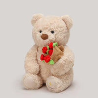 25 cm Teddy Bear with Roses – White or Brown