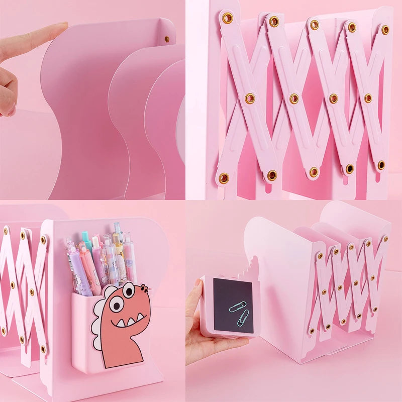 Adjustable Metal Bookend with Pen Holder