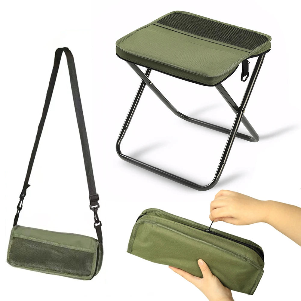 Portable Foldable Backpack Stool Lightweight Camping Picnic Fishing Chair with Mesh Bag Outdoor Adventure Seat for Hiking Travel