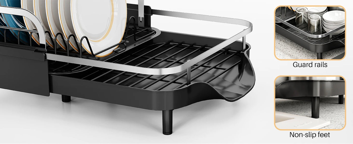 Expandable Stainless-Steel Dish Rack with Drainboard