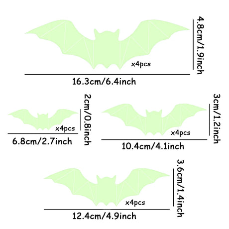 16pcs Glow Halloween Wall Stickers Halloween Glow In The Dark Window Decals Bat Decal Halloween Holiday Haunted House Home Decor