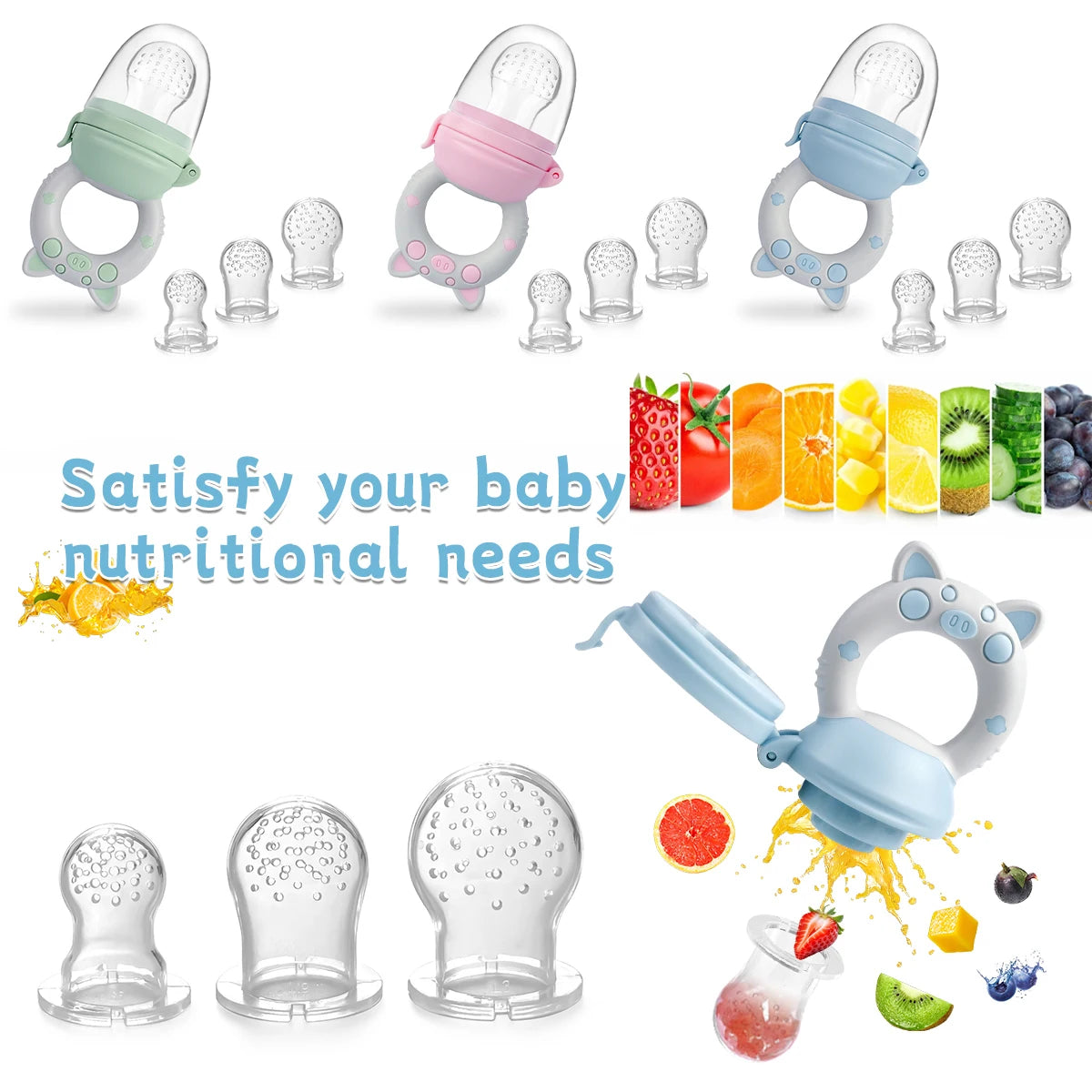 4pcs/set Silicone Fruit & Vegetable Feeder for Infants and Toddlers 6-36 months Food Grade Teething & Feeding Pacifier
