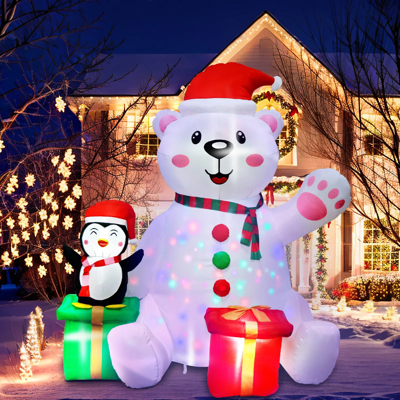 6 ft Inflatable Polar Bear & Penguin Christmas Display with LED Light