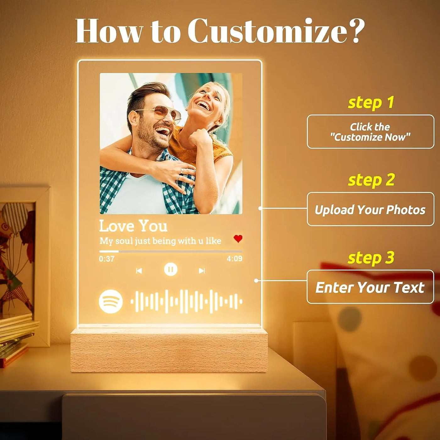 Customized Spotify Music Plaque Gifts For Anniversary Day Personalized Acrylic Photo Frame Lamp Custom Romantic Birthday Gifts
