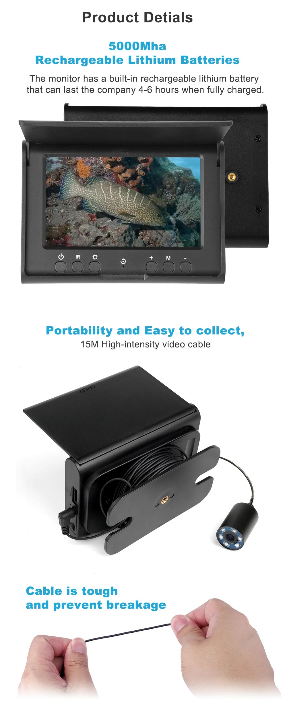 Fish Finder 4.3 Inch Color Monitor Underwater Visible Camera Infrared Night Vision Suitable For Ice Fishing And lake/boat/Sea
