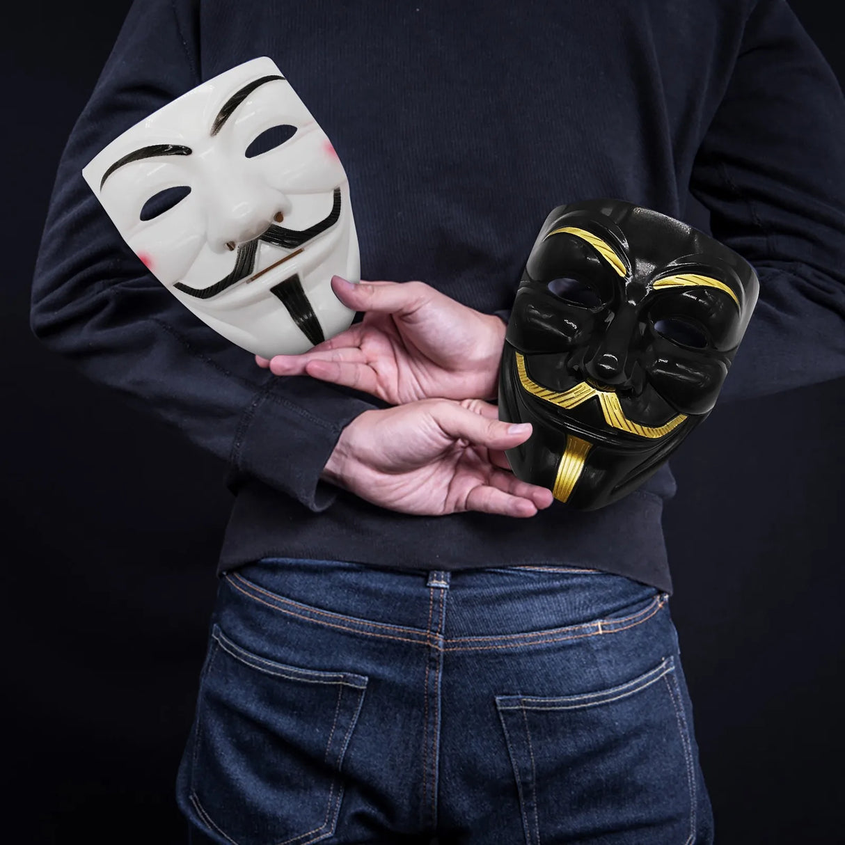 Guy Fawkes Mask Black/White Revolutionary Style Halloween Cosplay Face Cover Party Accessories