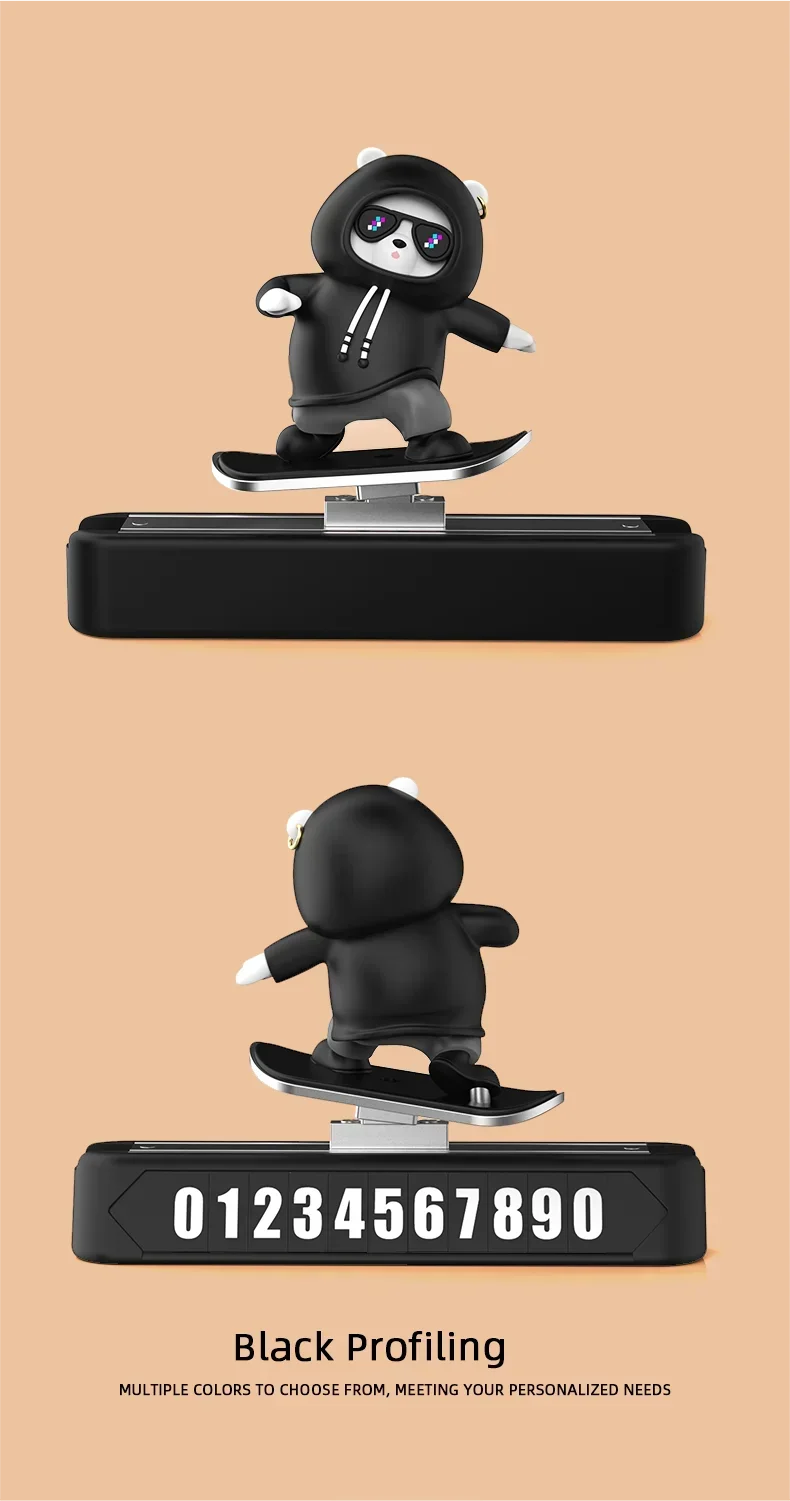 Magnetic Skateboard Bear Dashboard Ornament – 4 Styles