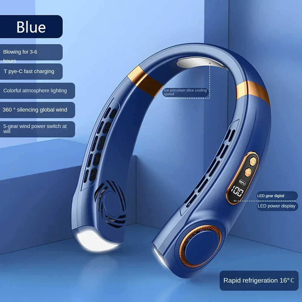Rechargeable Bladeless Neck Fan with Digital Display – 4 Colours
