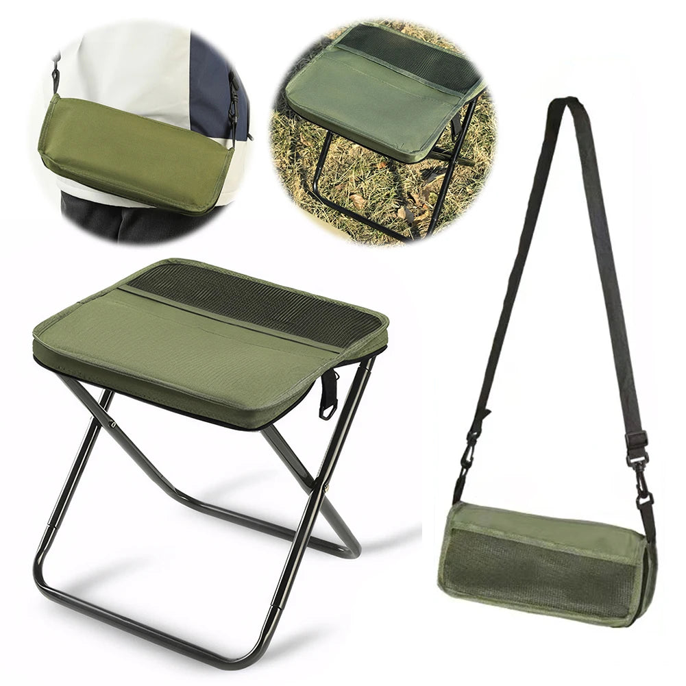 Portable Foldable Backpack Stool Lightweight Camping Picnic Fishing Chair with Mesh Bag Outdoor Adventure Seat for Hiking Travel